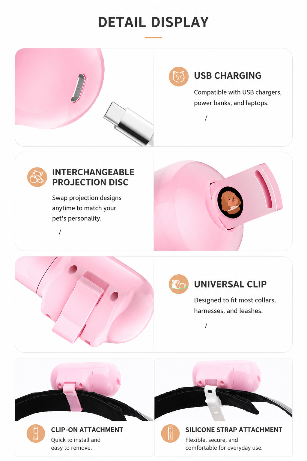 Pink MADA GlowTag pet projection device showing power button