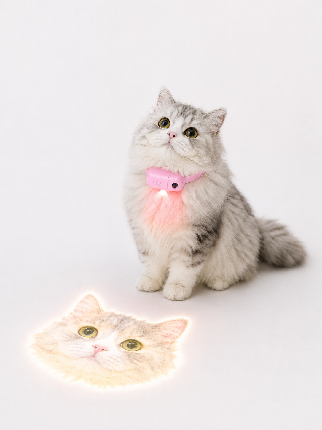 Pink MADA GlowTag pet projection device showing power button
